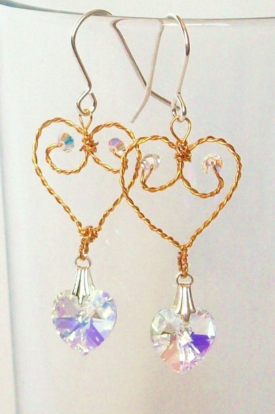 gold heart Swarovski earrings
